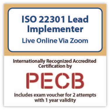 PECB ISO 22301 Lead Implementer - Live Online - English - 2 PECB Exam Attempts Included 1 ISO 22301 Lead Implementer