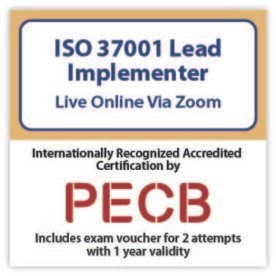 ISO 37001 Lead Implementer - Live Online - English - 2 PECB Exam Attempts Included