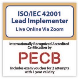 ISO/IEC 42001 Lead Implementer Live Online Course | Includes PECB Certification, 2 Exams attempts.